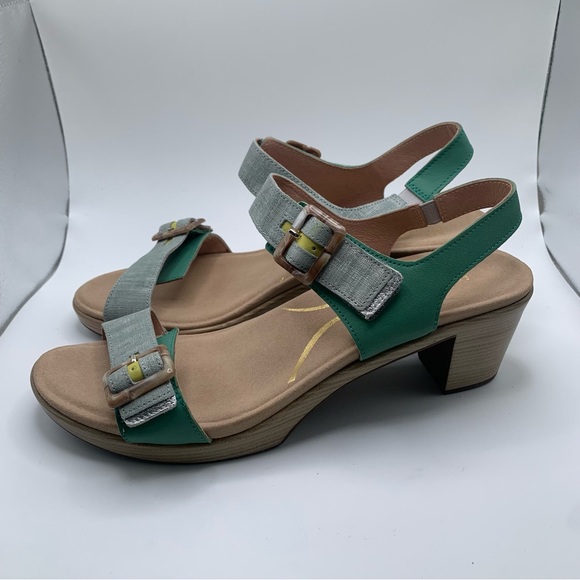 NWB NAOT Women's Intact Sandal Size 42 US 11 Jade Teal/Lime Silver heels 2466 - Picture 6 of 13